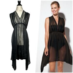 Spanx | Women | Black Sheer Chiffon Pintuck Beach Coverup Caftan | Size S-M